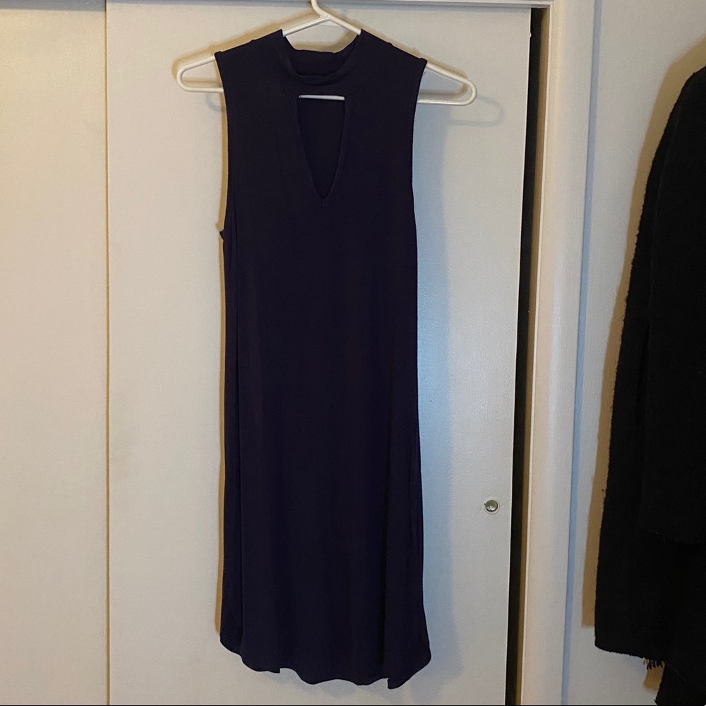 Navy blue key hole mock neck dress